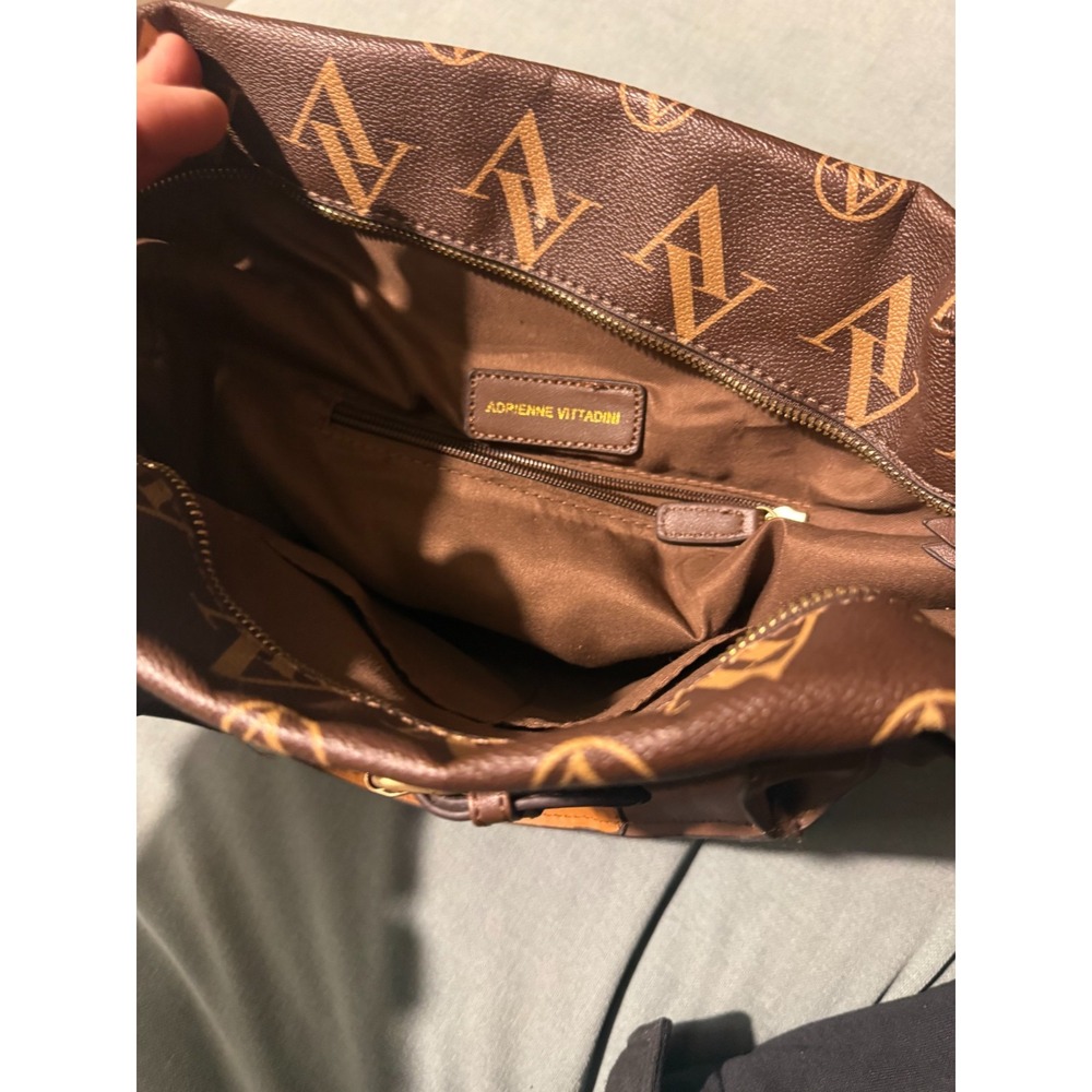 Adrienne Vittadini Brown Logo Satchel Handbag Gold‎ Hardware Zip Top - Picture 5 of 5